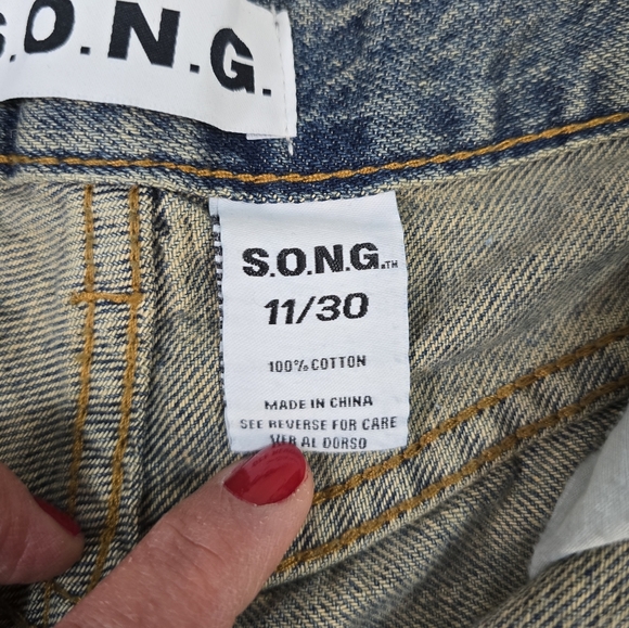 SONG Wide Leg High Rise Blue Muddy Wash Baggy Jeans Size 11 Or 30 - Picture 2 of 9